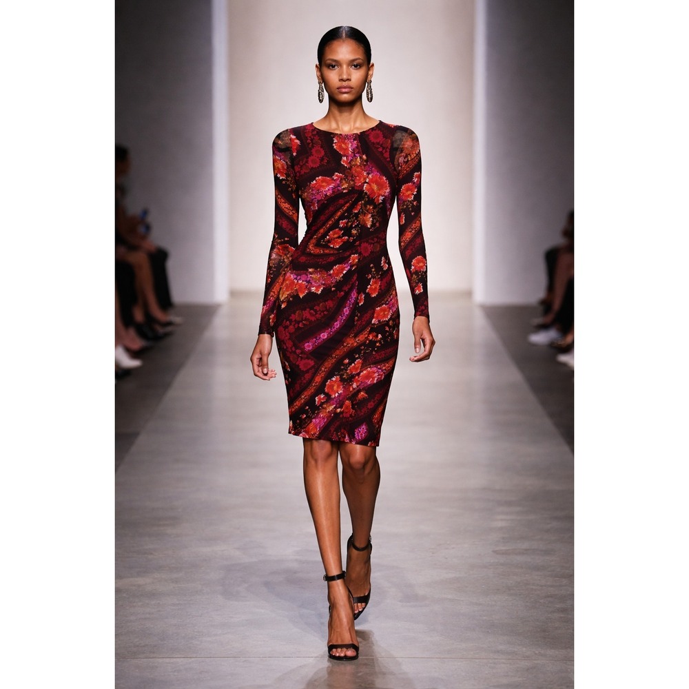 Fuzzi Dress‎ Size Small Red Burgundy  Black Floral Mesh  Bodycon Made in Italy